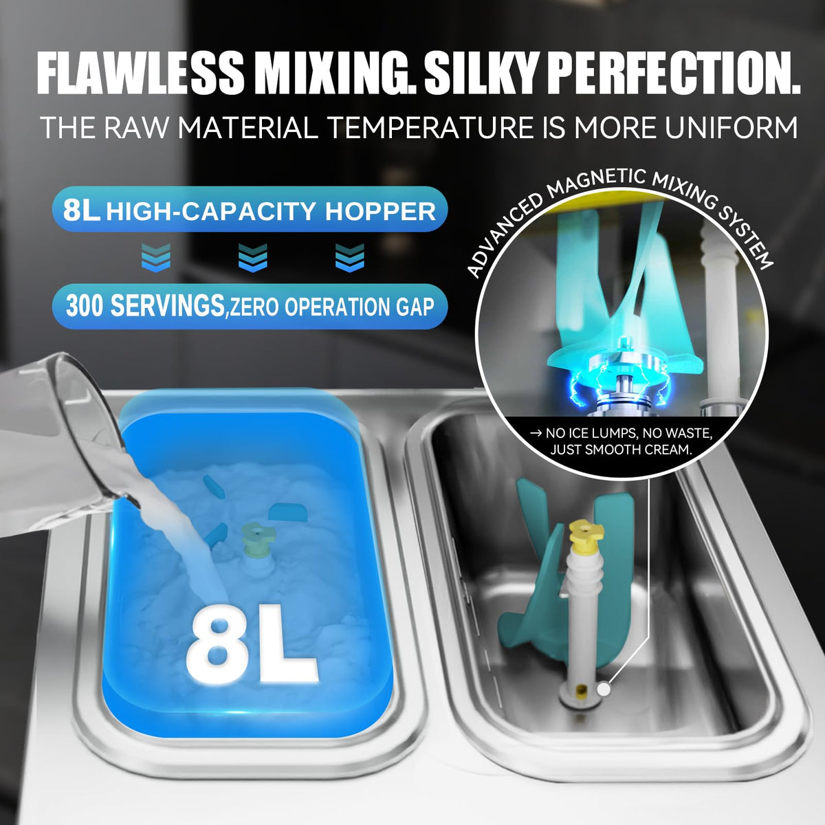 Commercial Ice Cream Maker, 6.8-8.4 Gal/H, 2 * 8L Hopper 110V Countertop Soft Serve Ice Cream Machine, 3 Flavors Puffing Alarm Pre-Cooling For Shops Cafes Dessert Stores, Auto Clean & Touch Screen