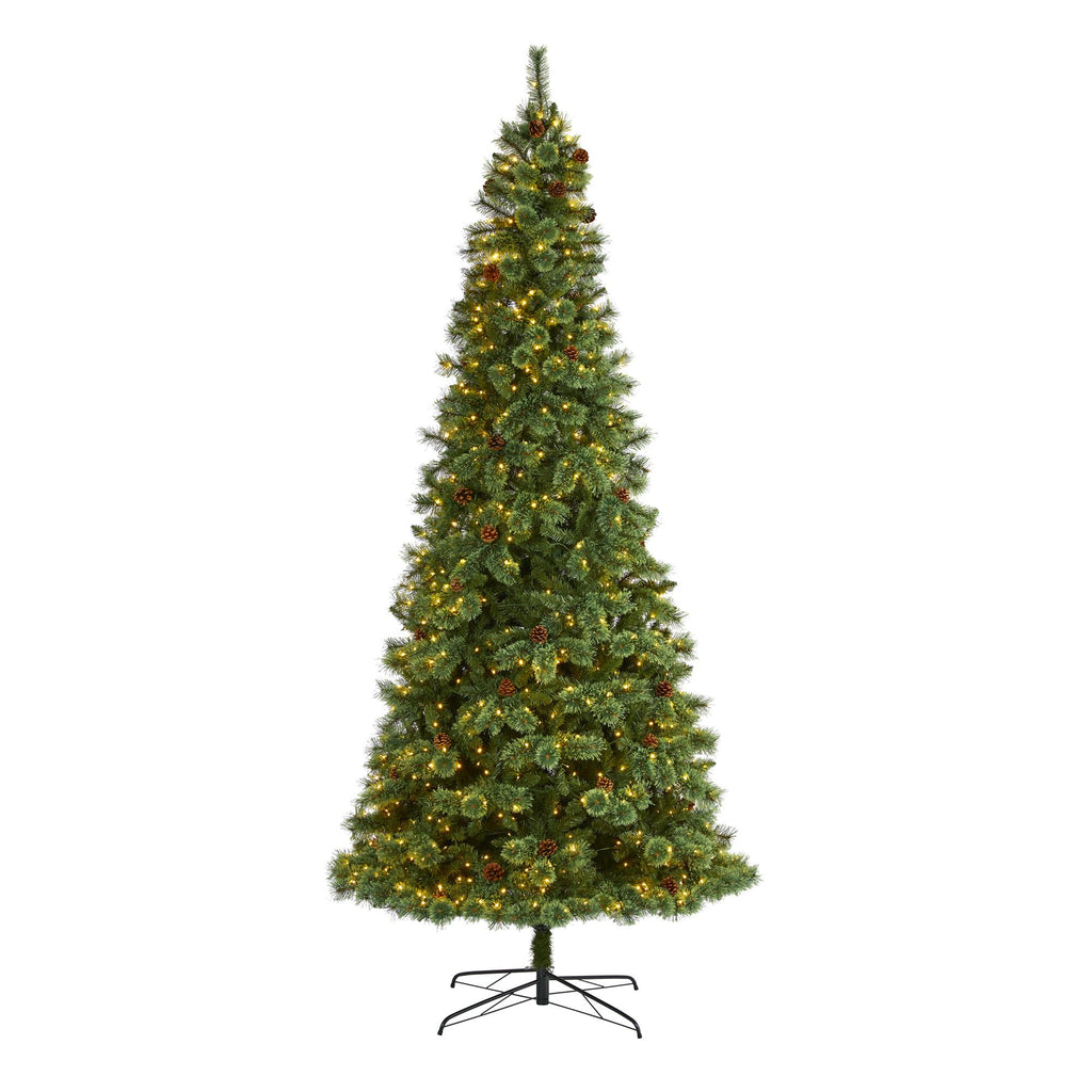 Nearly Natural 10' Green Pine Artificial Christmas Tree Prelit 850 Clear LED Lights