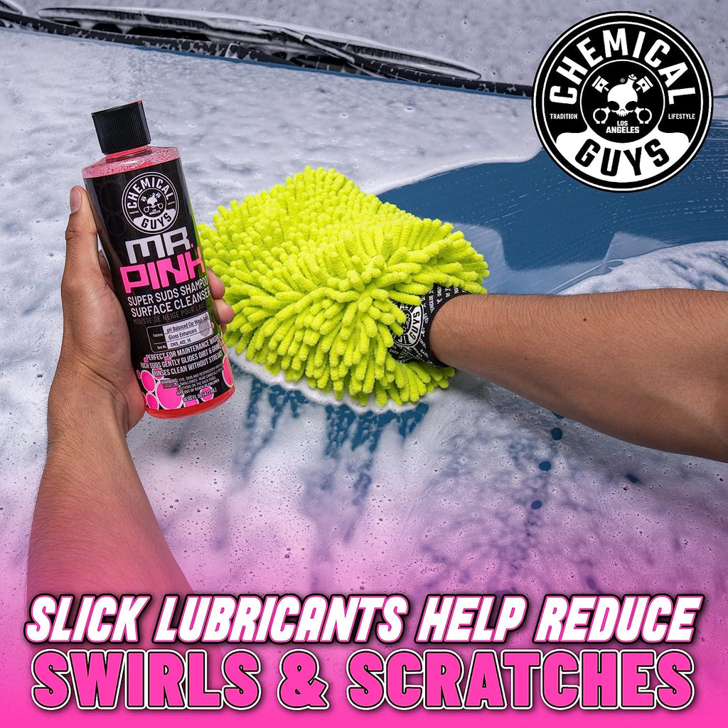 Chemical Guys CWS_402M Car Wash Starter Bundle – Mr. Pink Foaming Car Wash Soap, 128 oz fl oz (1 Gallon) with Green Chenille Wash Mitt (2 Items) Works on Cars, Trucks, SUVs, Jeeps, RVs &amp; More