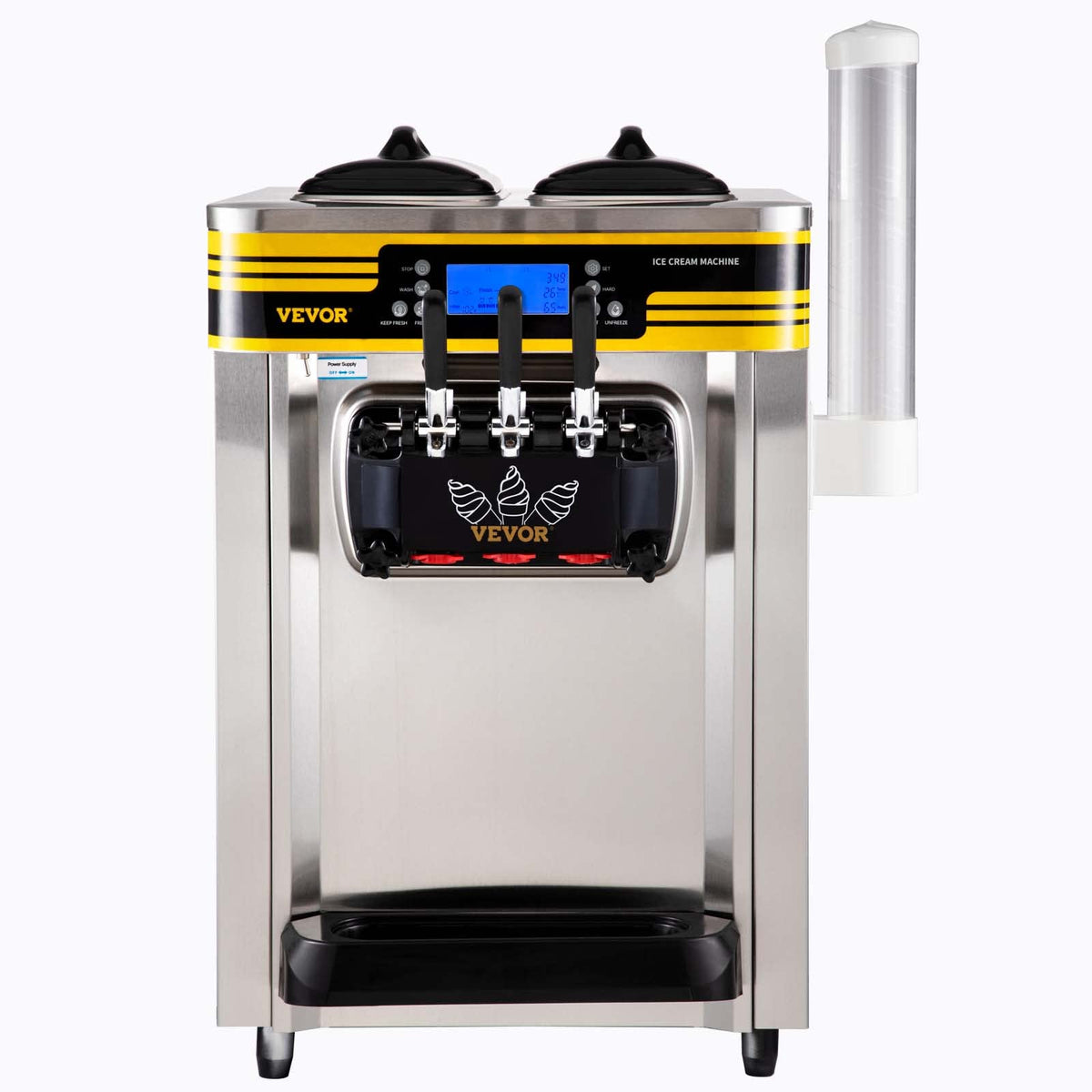 Commercial Ice Cream Maker, 22-30L/H Yield, Countertop Soft Serve Machine with 2x6L Hopper 2L Cylinder LCD Panel Puffing ShortaAlarm, Frozen Yogurt Maker for Restaurant Snack Bar