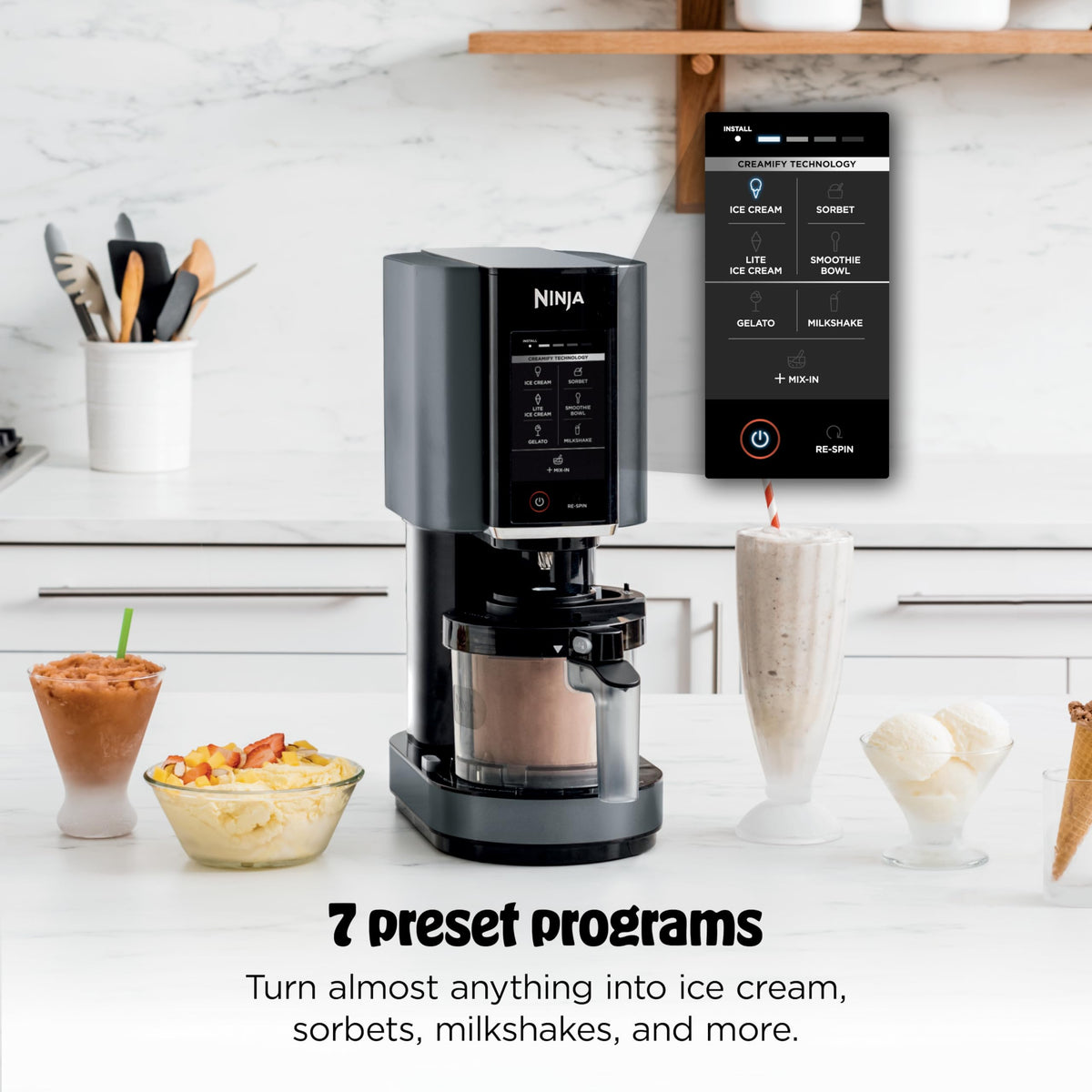 CREAMi Ice Cream Maker | 7-in-1 - IceCream, Gelato, Sorbet, Milkshakes, Mix-ins, Smoothie Bowls & More | Includes (1) Dishwasher Safe 16 oz. Pint with storalid | Black | NC299AMZ | 7-in-1 One-Touch Programs for Ice Cream, Gelato, Sorbet, Mi