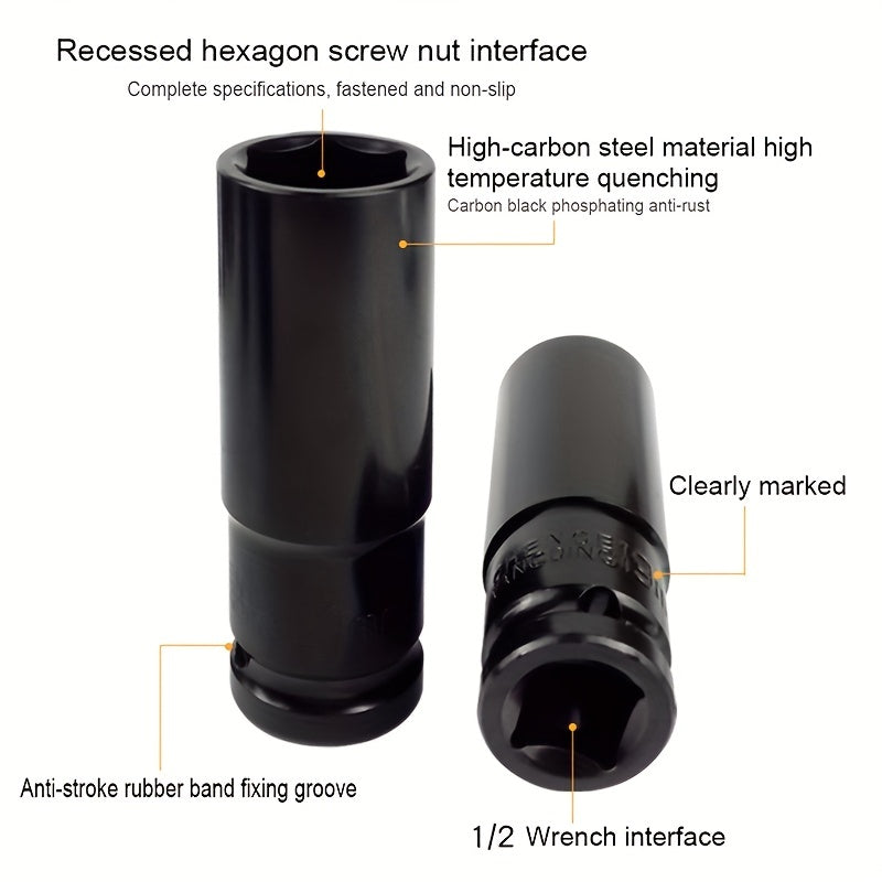 10pcs 1/2" Deep Wall Impact Socket Set Car Repair Tool Kit