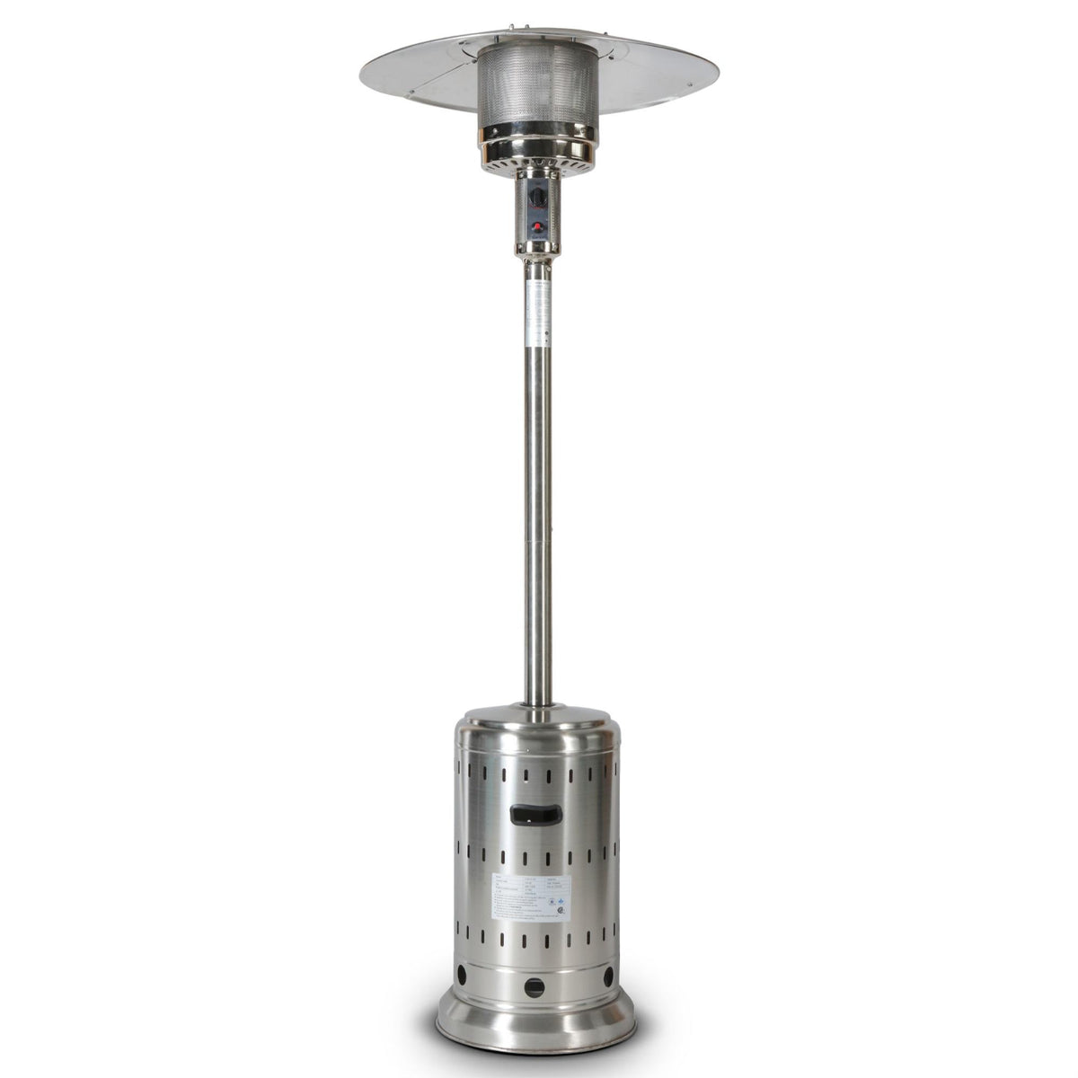 46000 BTU Stainless Mushroom Outdoor Patio Heater with Hollow Pattern on Tank housing, with Two Smooth-rolling Wheels,with Hose Set,with Black Cover,Pole in two pieces(Upper and Bottom)