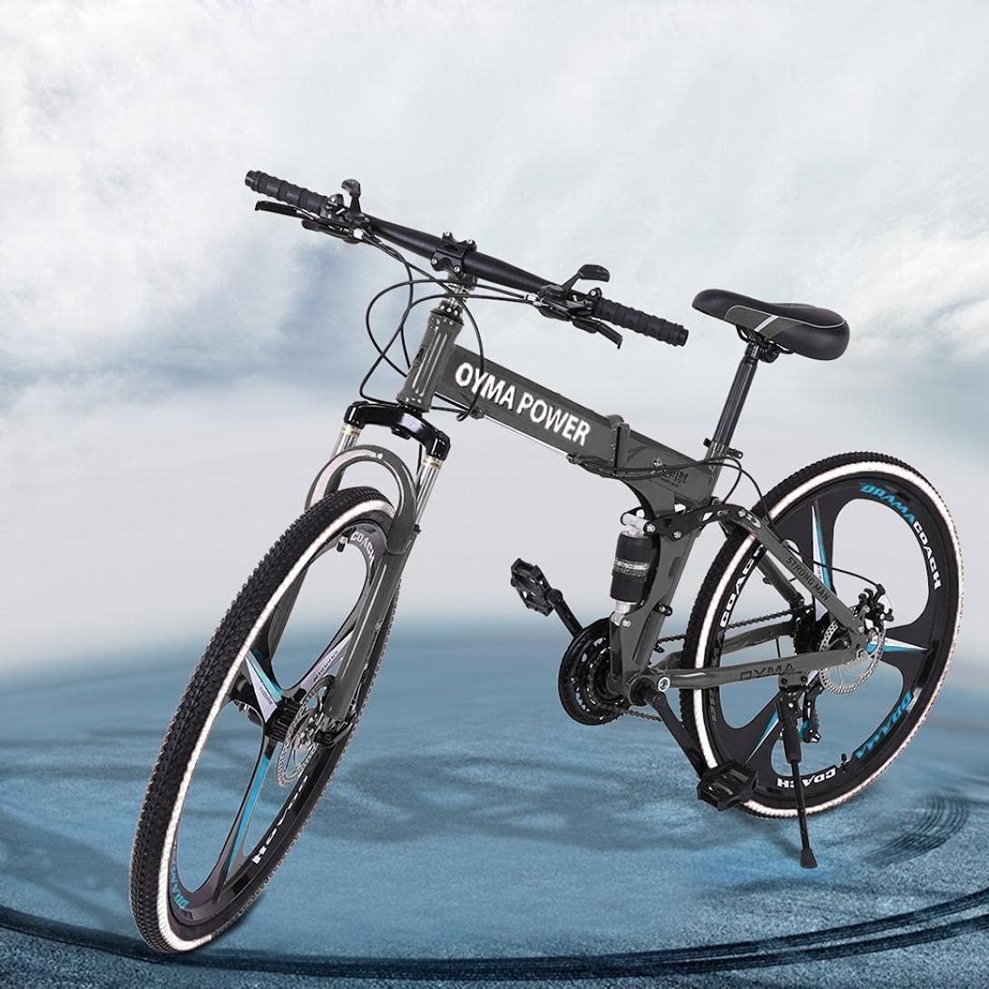 26in Folding Mountain Bike 21 Speed Full Suspension MTB Bikes High Carbon Steel Frame Disc Brakes Lightweight Black