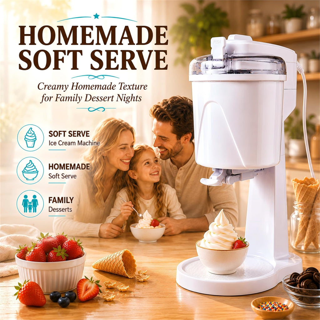Soft Serve Ice Cream Maker for Home, 1 Quart Ice Cream Machine with Freezer Bowl, Dispensing Lever & Ingredient Chute, Frozen Yogurt, Gelato & Sorbet Maker, Countertop Dessert Machine