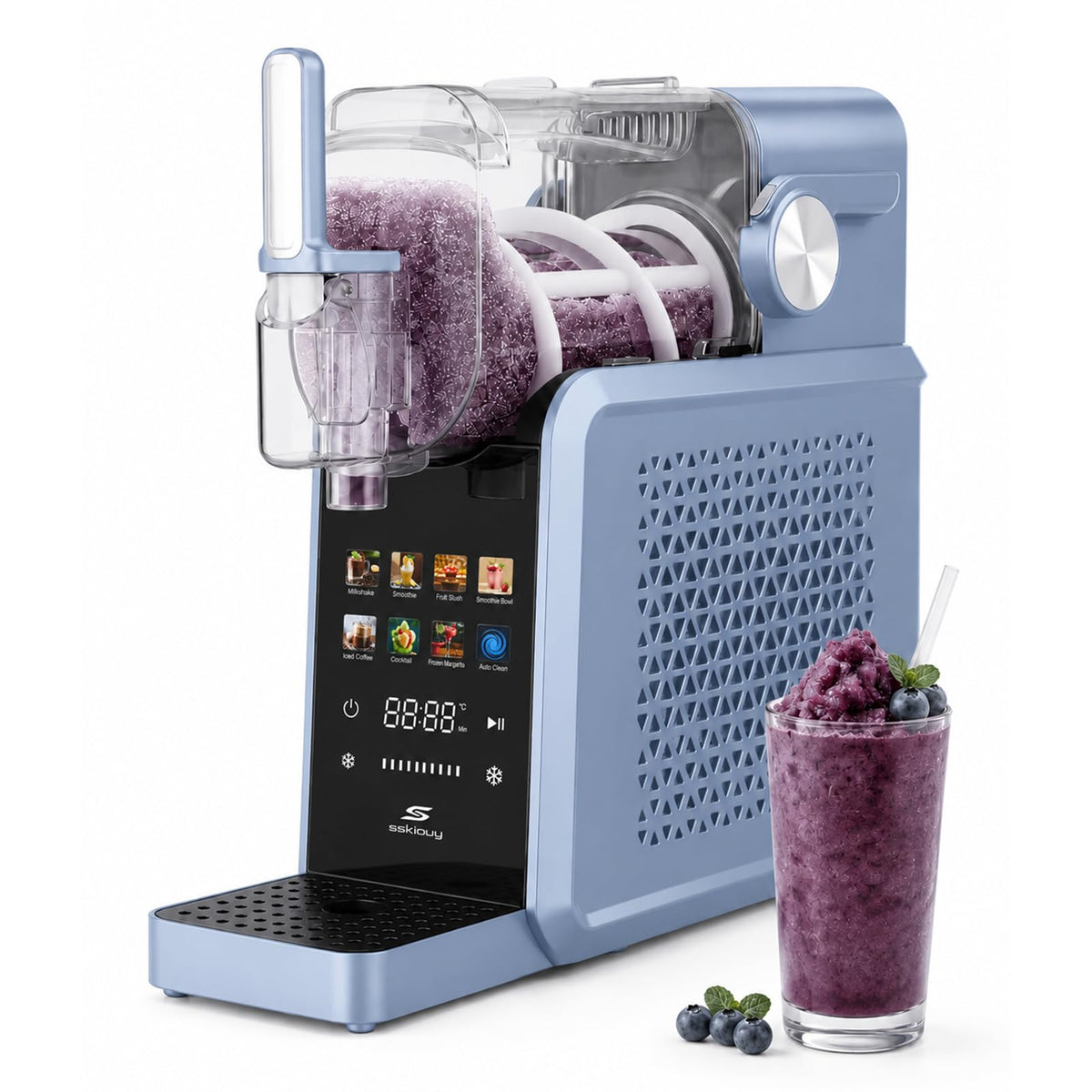 Slushie Machine, 88oz Slushie Maker with Adjustable Temperature, LED Display, Auto-Clean, 7-in-1 Frozen Drink Maker for Ice Cream, Frappés, Milkshakes, and Frozen Margaritas-blue