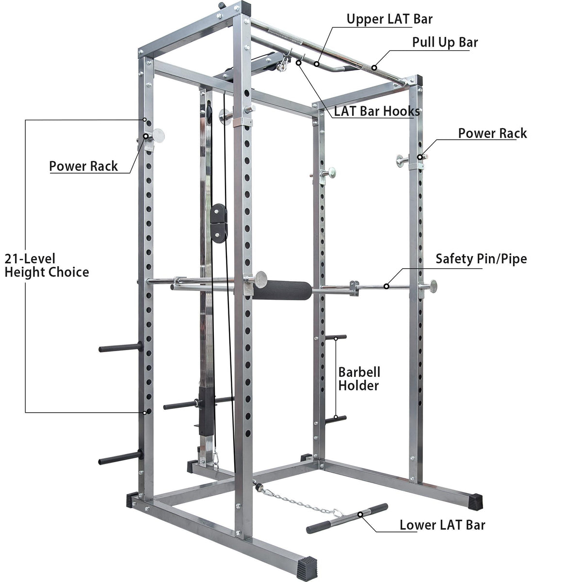Dodocool Multi Function Power Cawith Lat Pull Down and Low Row Home Gym Equipement Olympic Squat Cafor Weight Training