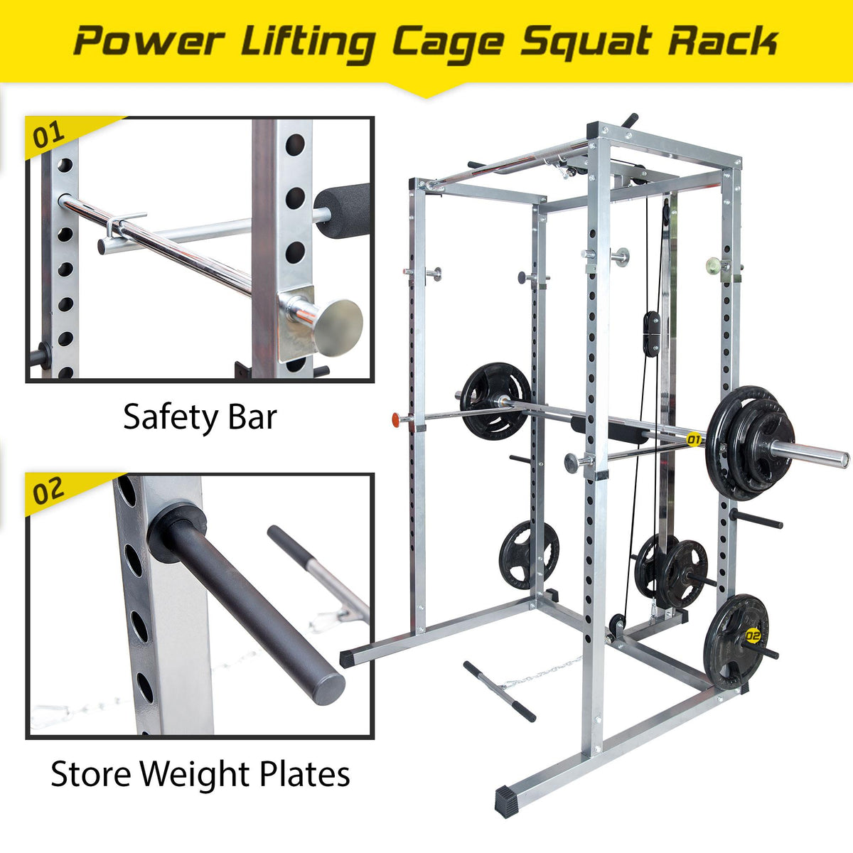 Htovila Multi-Function Power Cawith Lat Pull-Down and Low Row Home Gym Equipement Olympic Squat Cafor Weight Training