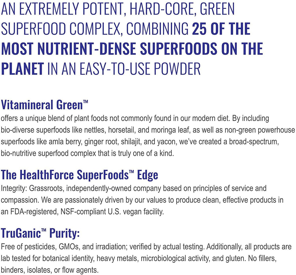 HealthForce SuperFoods Vitamineral Green - 500 Grams - Pack of 3 - All-Natural Green Superfood Complex with Vitamins, Minerals, Amino Acids & Protein - Organic, Vegan, Gluten Free - 150 Total Servings