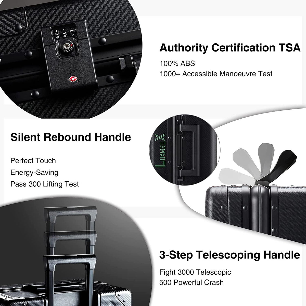 Carbon Fiber All Aluminum Luggage, LuggeX Smart TSA 24" No Zipper Suitcase, Checked Hardside Luggage with Spinner Wheels