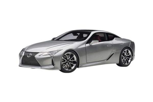 Lexus LC500 Sonic ium Silver Metallic with Dark Rose Interior and Carbon Top 1/18 Model Car by Autoart