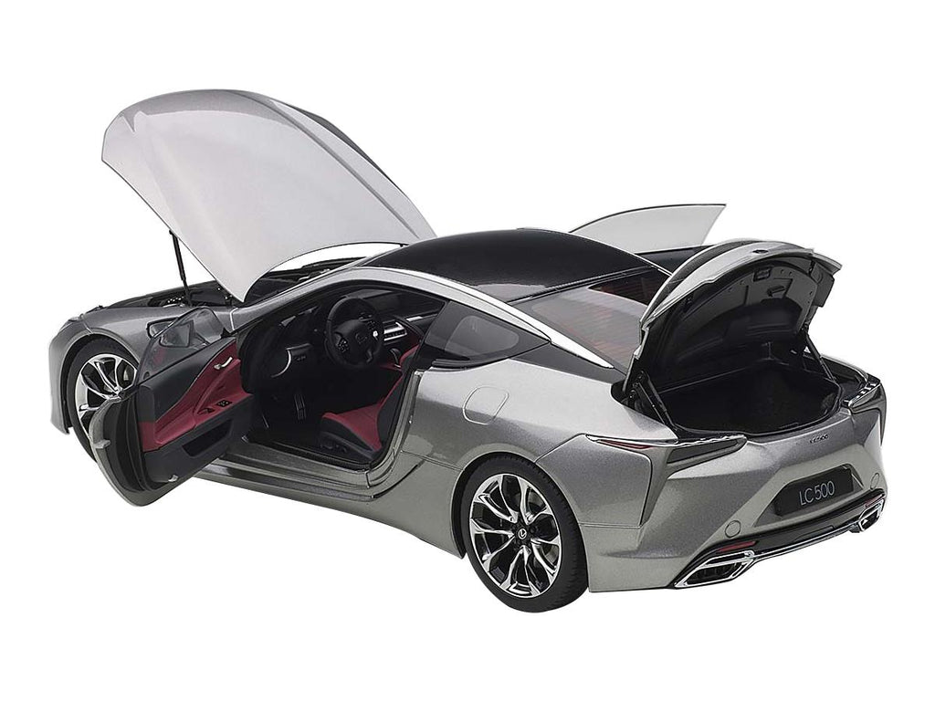Lexus LC500 Sonic ium Silver Metallic with Dark Rose Interior and Carbon Top 1/18 Model Car by Autoart