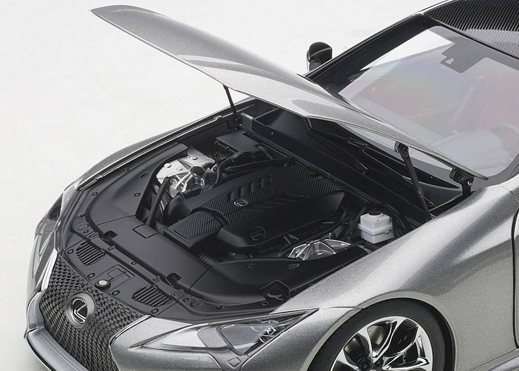Lexus LC500 Sonic ium Silver Metallic with Dark Rose Interior and Carbon Top 1/18 Model Car by Autoart