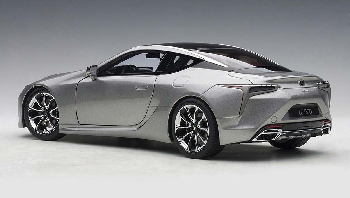 Lexus LC500 Sonic ium Silver Metallic with Dark Rose Interior and Carbon Top 1/18 Model Car by Autoart