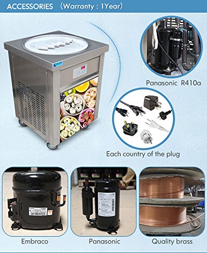 commercial ETL US  22" Single Round Pan Fry Ice Cream Machine, Stir-Fried Ice Cream Rolled Machine-Auto Defrost, Smart AI Temperature Control