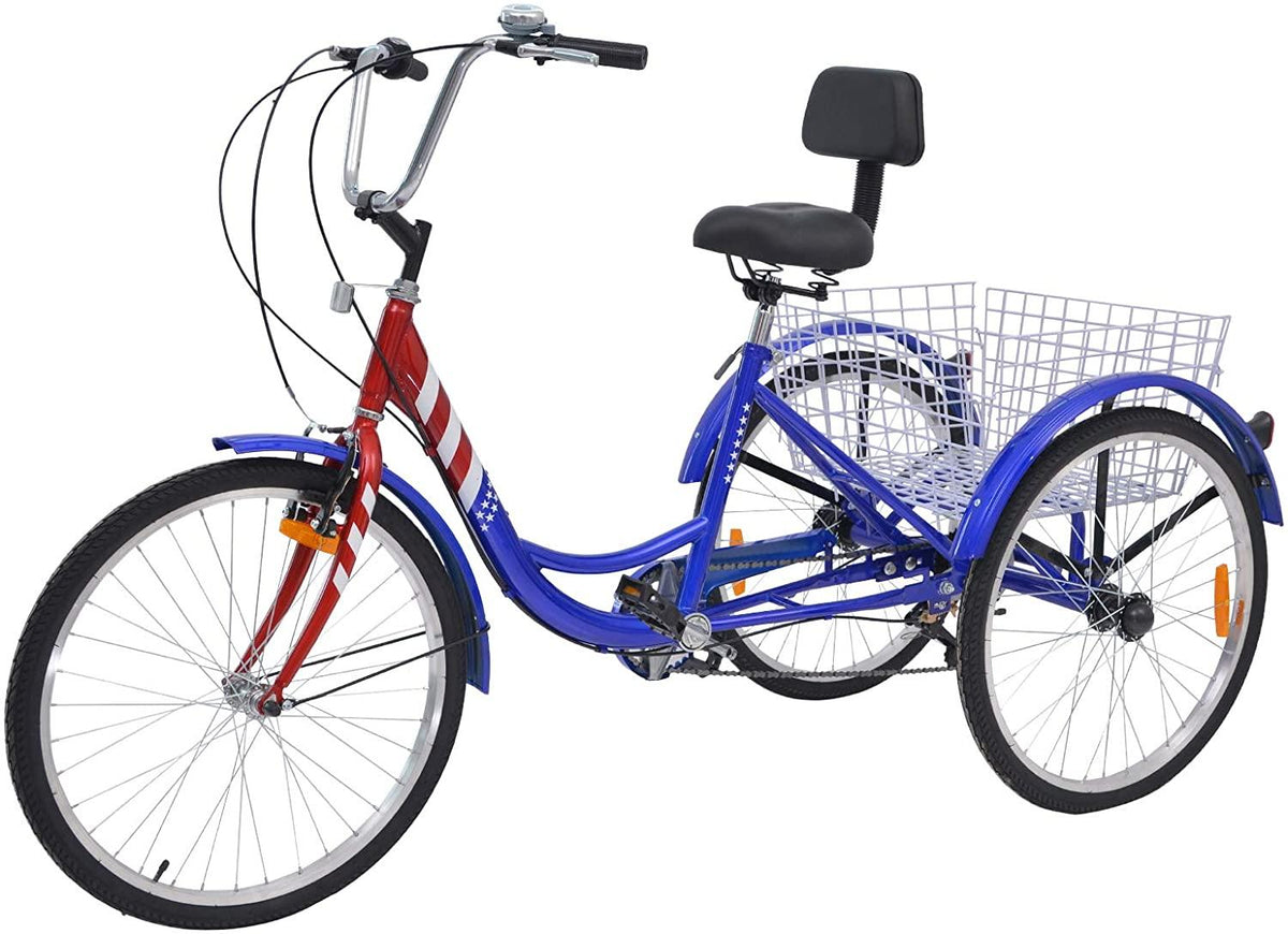 ABORON Adults Tricycle, 20/24/26 Inch 7 Speed Cruiser Trike, 3 Wheels Bike with LarBasket for Shopping Picnic Outdoor Sports Men Women