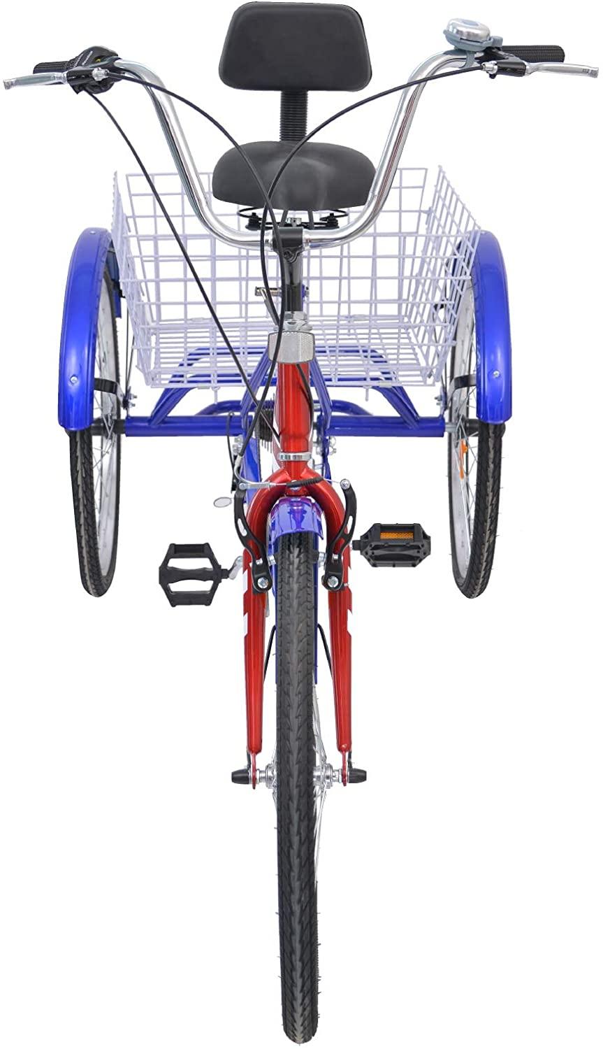 ABORON Adults Tricycle, 20/24/26 Inch 7 Speed Cruiser Trike, 3 Wheels Bike with LarBasket for Shopping Picnic Outdoor Sports Men Women