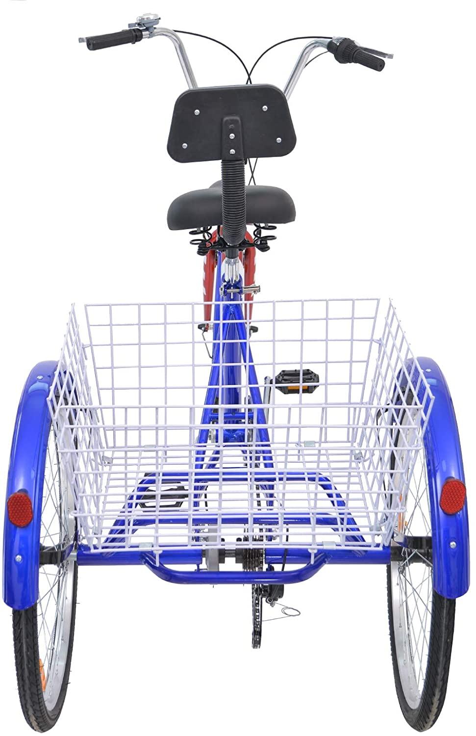 ABORON Adults Tricycle, 20/24/26 Inch 7 Speed Cruiser Trike, 3 Wheels Bike with LarBasket for Shopping Picnic Outdoor Sports Men Women