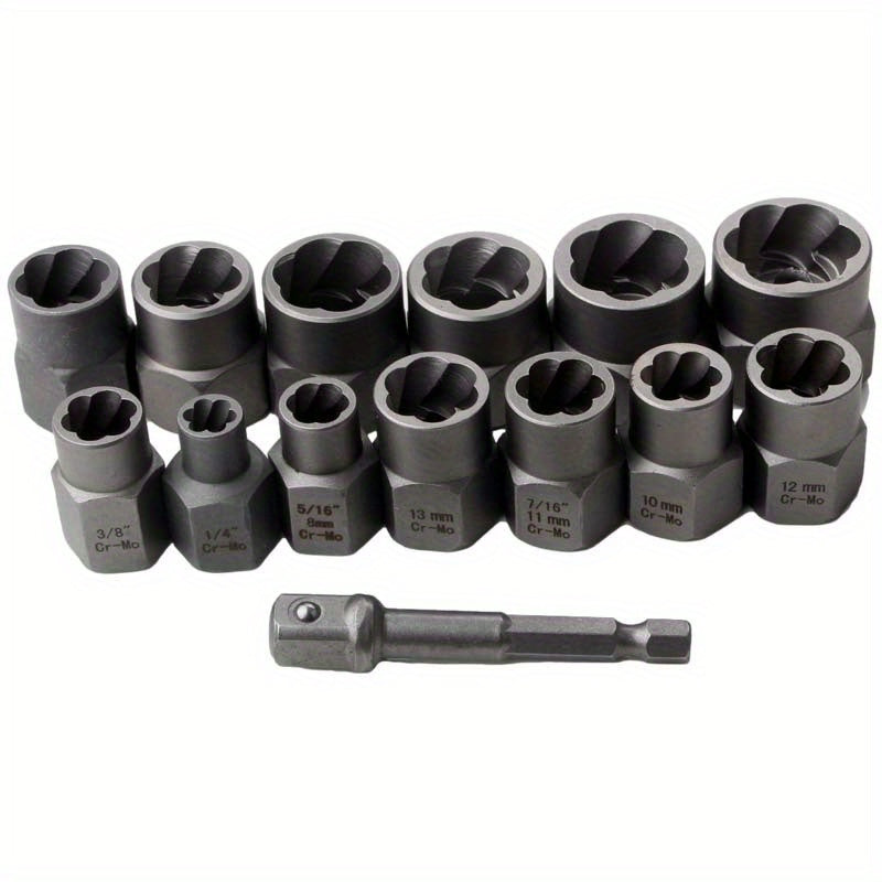 14 Pieces Impact Bolt & Nut Remover Set Pull-Out Sleeve Cr-Mo Bolt Extractor Tool Set With Solid StoraCase Damaged Incomplete Screw Nut Extractor