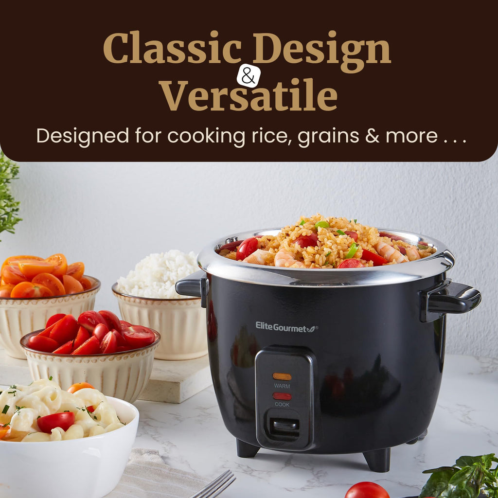 ERC006SS 6-Cup Electric Rice Cooker with  Steel Inner Pot, Makes Soups, Stews, Porridges, Grains and Cereals, 6 cup (3 cups uncooked), Black