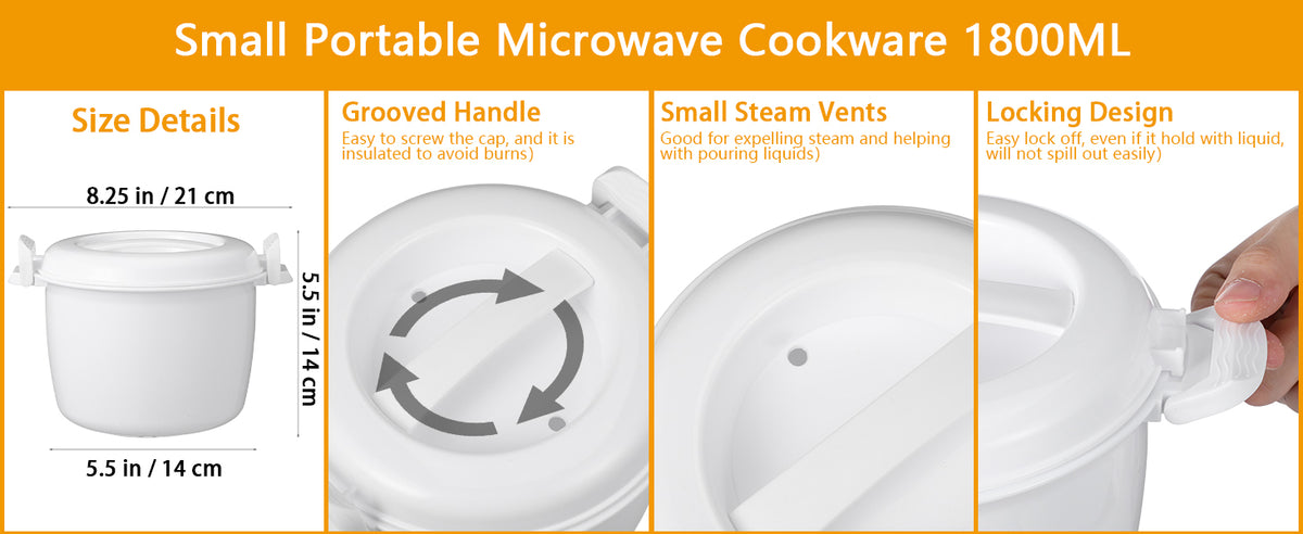 Microwave Rice Cooker 2 Quart, Microwave Steamer for Vegetables, 1.8L Professional LarMicro Cookware for Grains, Pasta & Potatoes - BPA Free, Dishwasher Safe