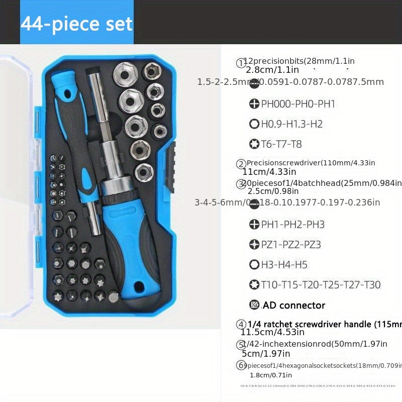 1set Multi-Functional Ratchet Screwdriver Bit Set - Slotted, Cross & Universal Tools For Precision Driving