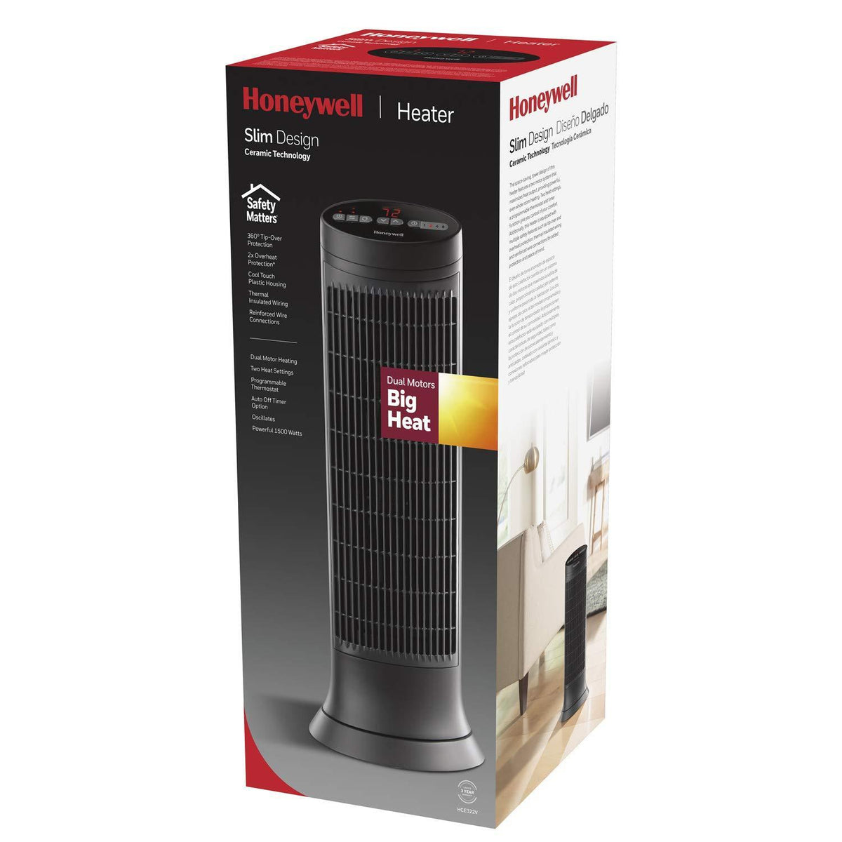 Digital Tower Heater, 750 - 1500 W, 10 1/8" X 8" X 23 1/4", Black