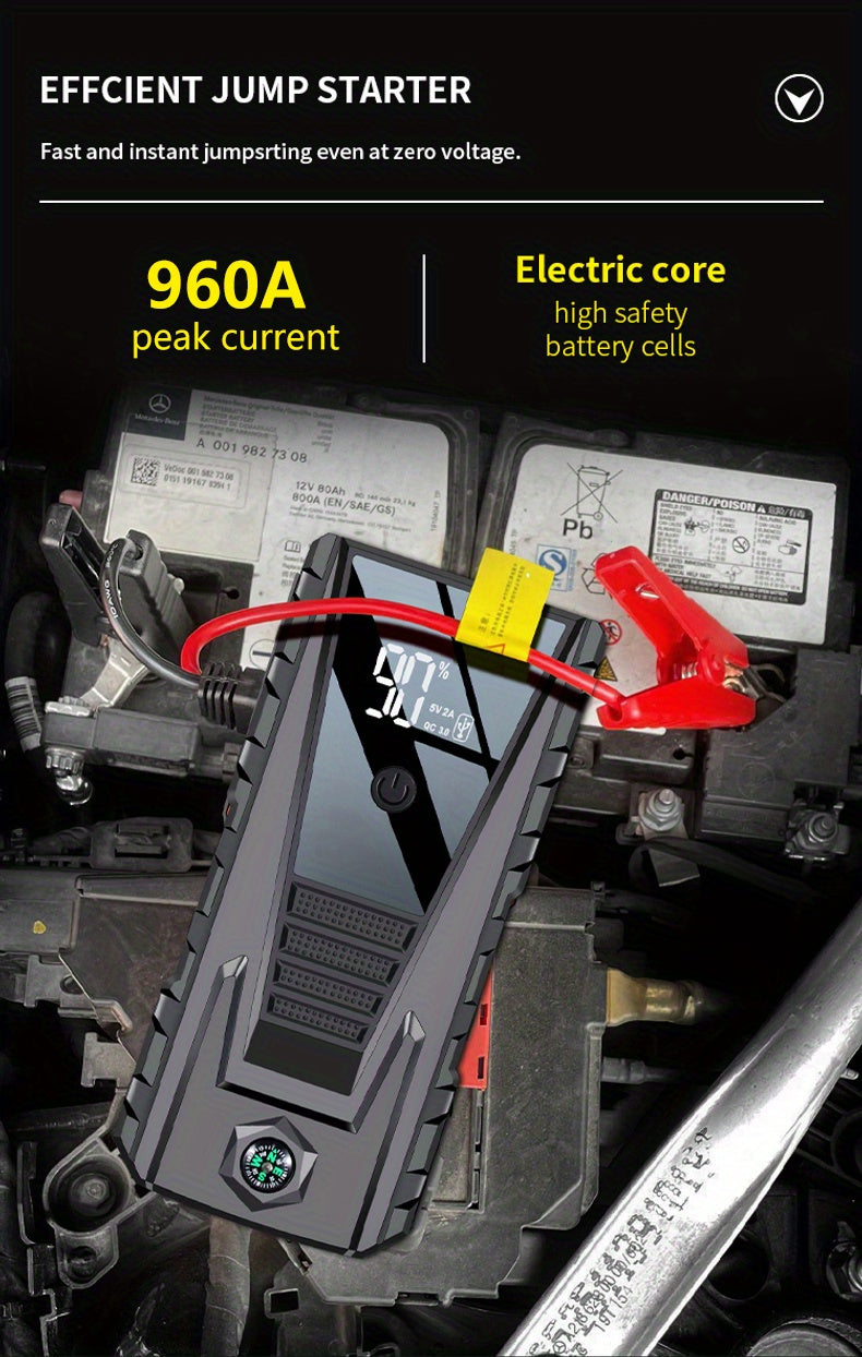 Car Jump Starter: Emergency Power Bank Booster With LED Automotive Starting Device
