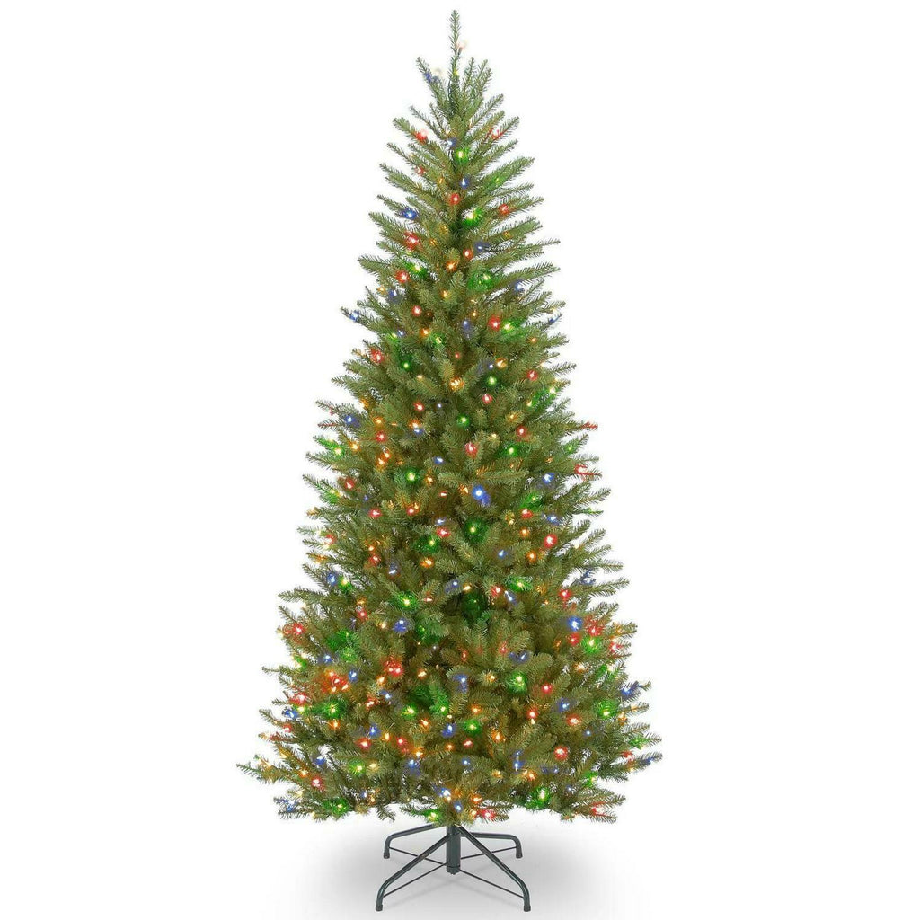 Artificial Christmas Tree 7.5 Ft H x 40 In W Slim Green Fir Multi-Color Lights