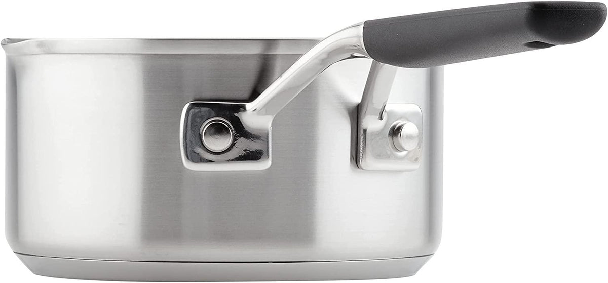 KitchenAid Stainless Steel Saucepan with Pour Spouts, 1 Quart, Brushed Stainless Steel