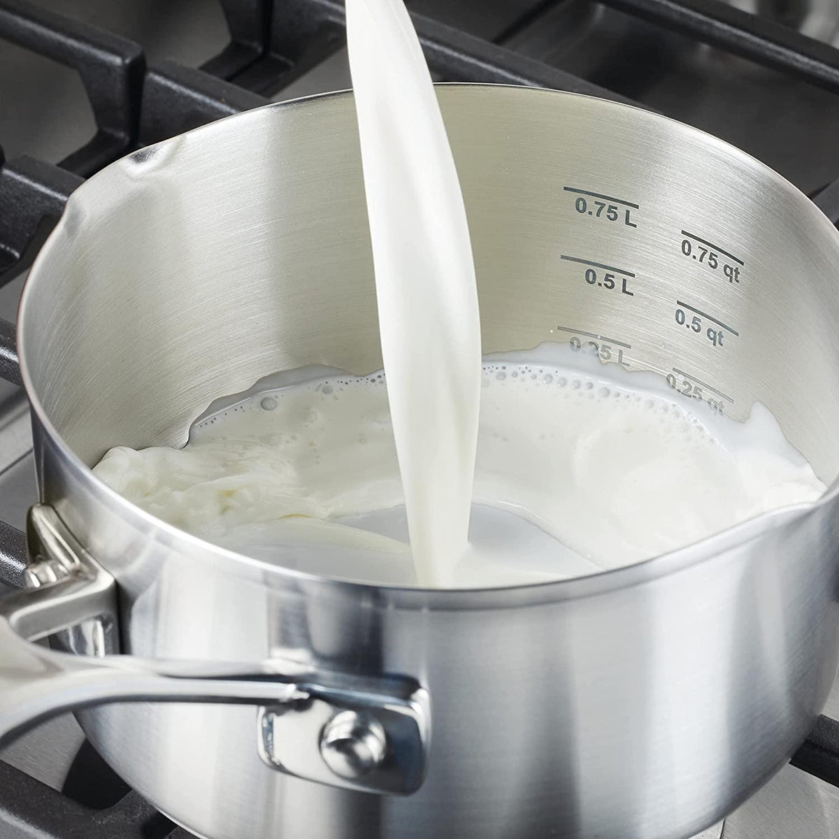 KitchenAid Stainless Steel Saucepan with Pour Spouts, 1 Quart, Brushed Stainless Steel