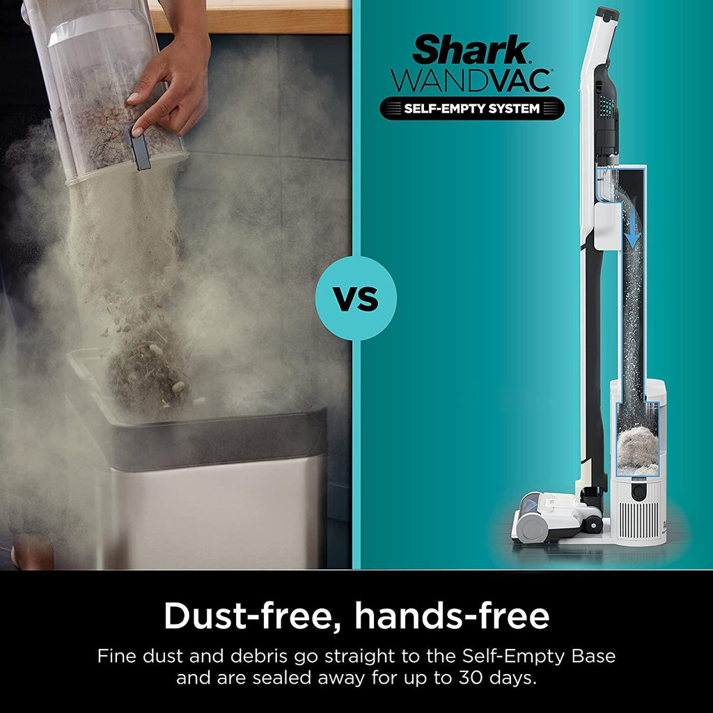 Shark WS642AE WANDVAC System, Ultra-Lightweight Powerful Cordless Stick Vacuum with HEPA Empty Base, Anti-Allergen Complete Seal, PowerFins, Self-Cleaning Brushroll &amp; Pet Tool, White