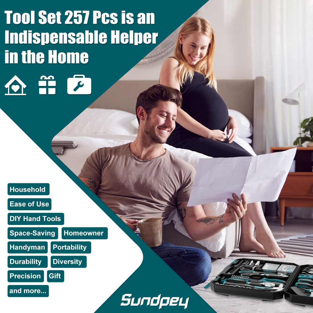 Home Tool Kit 257-PCs - Household Basic Repair Tool Set for Men Women - General Hand Mechanic's Tool Set & Screwdriver Set & Wrench Set & Socket & Portable Tool Box StoraCase Blue
