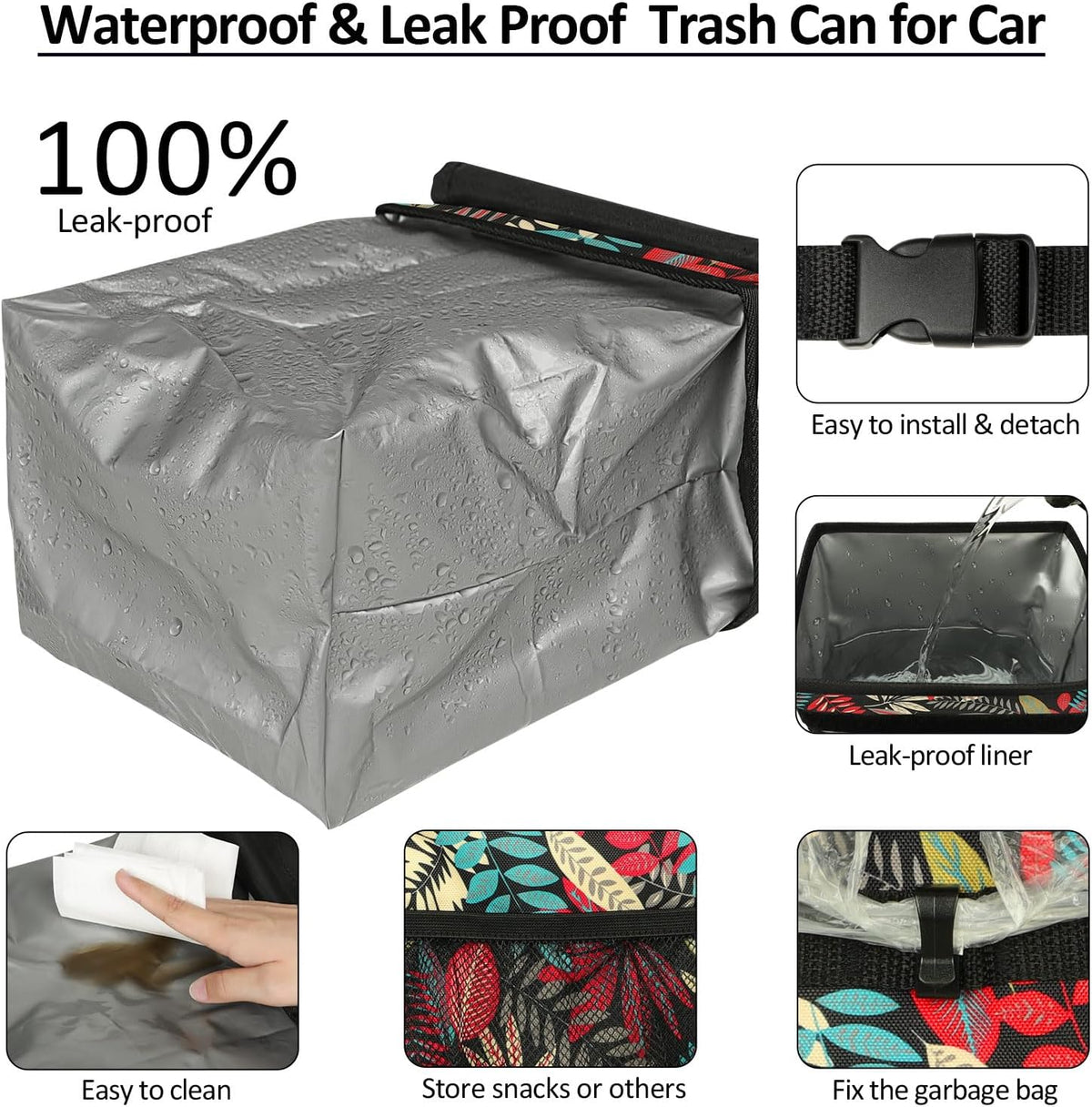 ELONGRIVER Car Trash Can Bin for Car Back Seat Leak Proof, Cute Car Trash Bag Hanging, Vehicle Trash Can for SUV Truck Van, Automotive Car Garbage Cans Front Seat Red Leaves