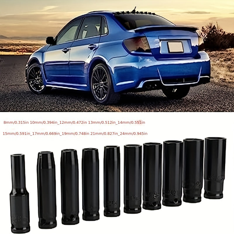 10pcs 1/2" Deep Wall Impact Socket Set Car Repair Tool Kit