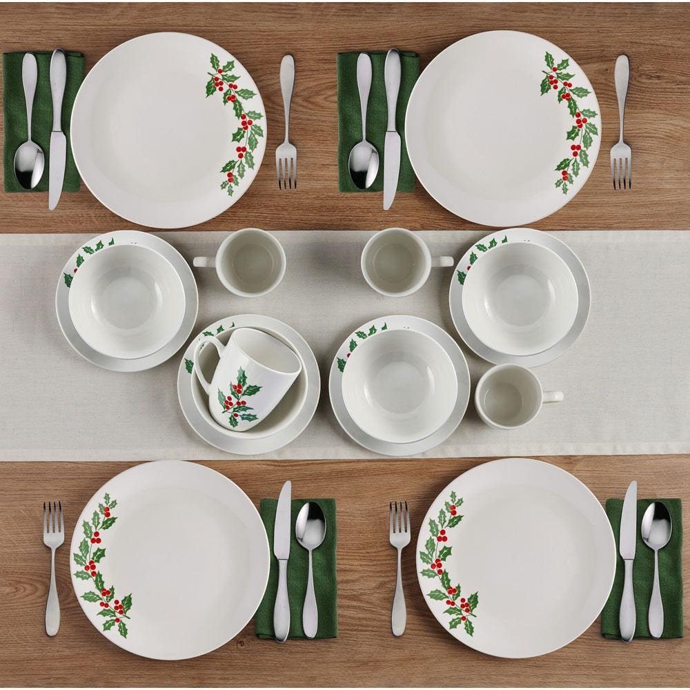 Holly Cheer 16 Piece Dinnerware Set, Service for 4