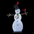 Alpine Corporation CHT892 Mesh Snowman Décor with Red Birds and Cool White LED Lights, 74" Tall