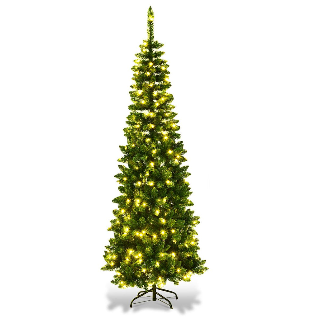 Costway 7.5ft Pre-Lit Hinged Pencil Christmas Tree 350 White Lights