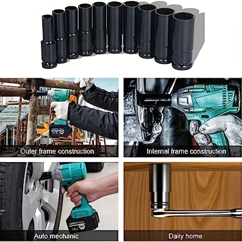 10pcs 1/2" Deep Wall Impact Socket Set Car Repair Tool Kit