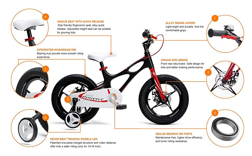 RoyalBaby Kids Bike Boys Girls Space Shuttle Black 18 Inch Magnesium 2 Hand Disc Brakes Kickstand