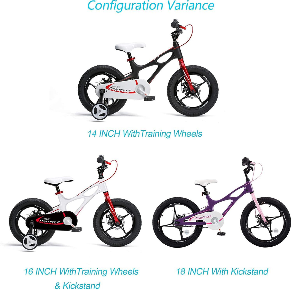 RoyalBaby Kids Bike Boys Girls Space Shuttle Black 18 Inch Magnesium 2 Hand Disc Brakes Kickstand