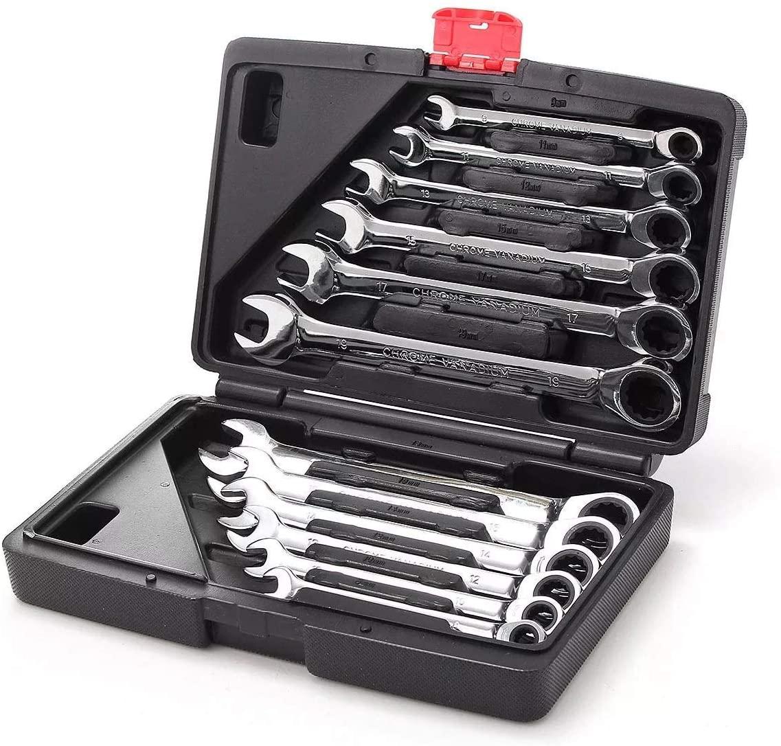 ZXY-NAN 12pc Metric Ratcheting Spanner Combination Wrenche Hand Tools 9mm-18mm CR-V Steel Universal Hand Tools