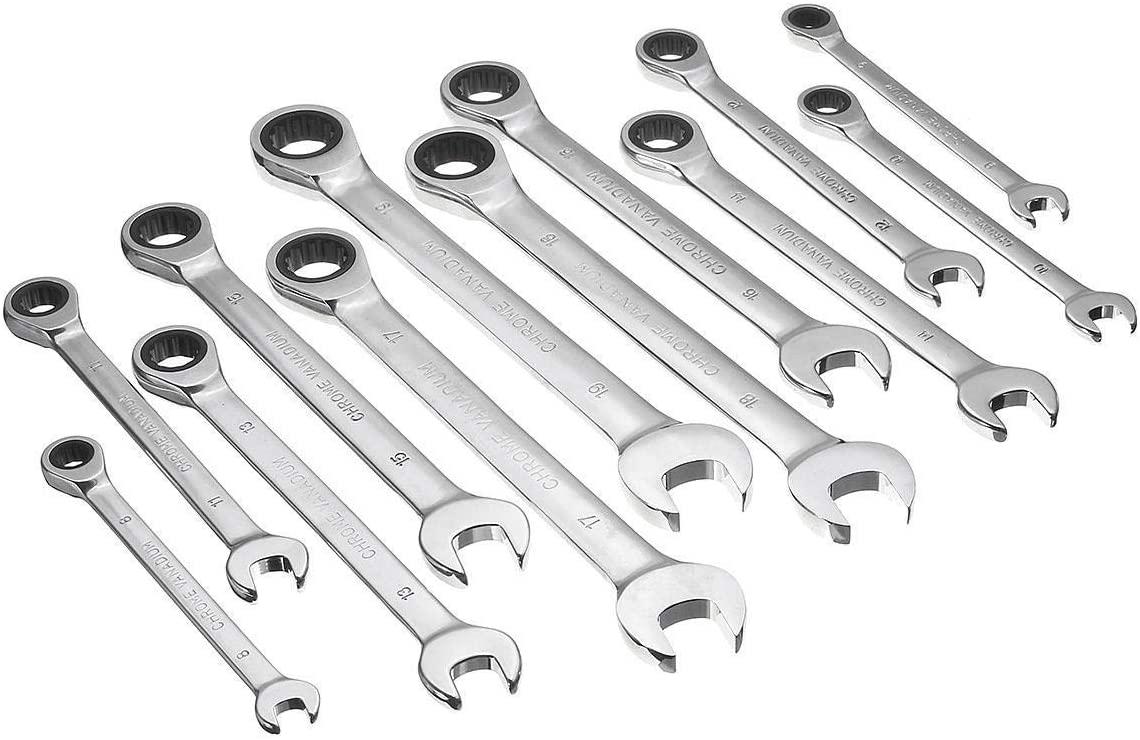 LKK-KK 12pc Metric Ratcheting Spanner Combination Wrenche Hand Tools 9mm-18mm CR-V Steel Universal Hand Tools