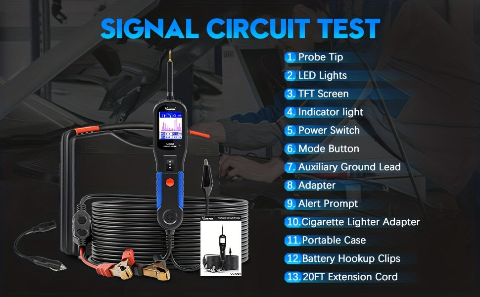 V200 Automotive Circuit Probe Teste, AC Voltage, DC Voltage, Diode Test, Resistance Check, Electrical System Test Tool, Power Circuit Tester