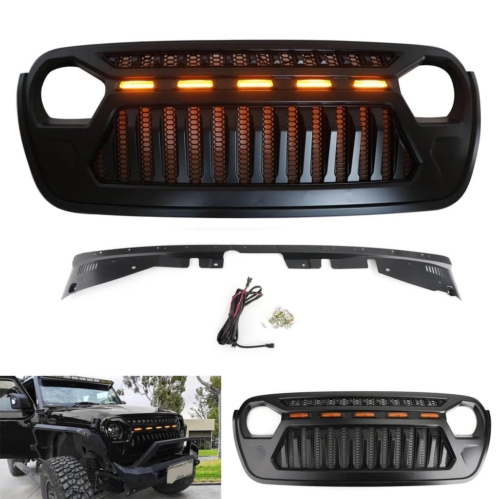 2018-2023 Wrangler JL Front Bumper Grille Grill With 5 LED Amber Light Generic