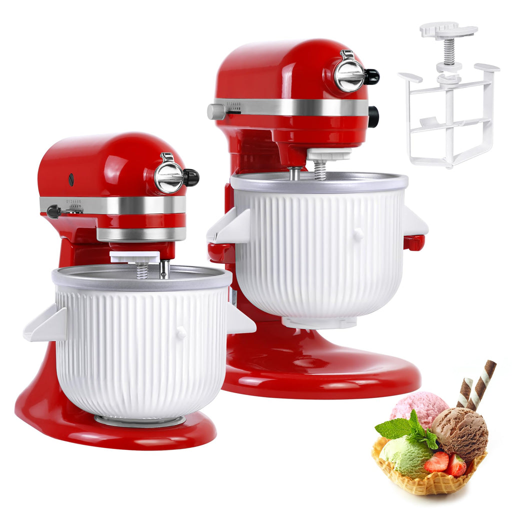 Ice Cream Maker Attachment for  Mixers, Fits  4.5/5QT & 6QT Stand Mixers, Frozen Ice Cream & Sorbet Gelato Maker for , 2 Quart, White(Machine/Mixer Not Included)