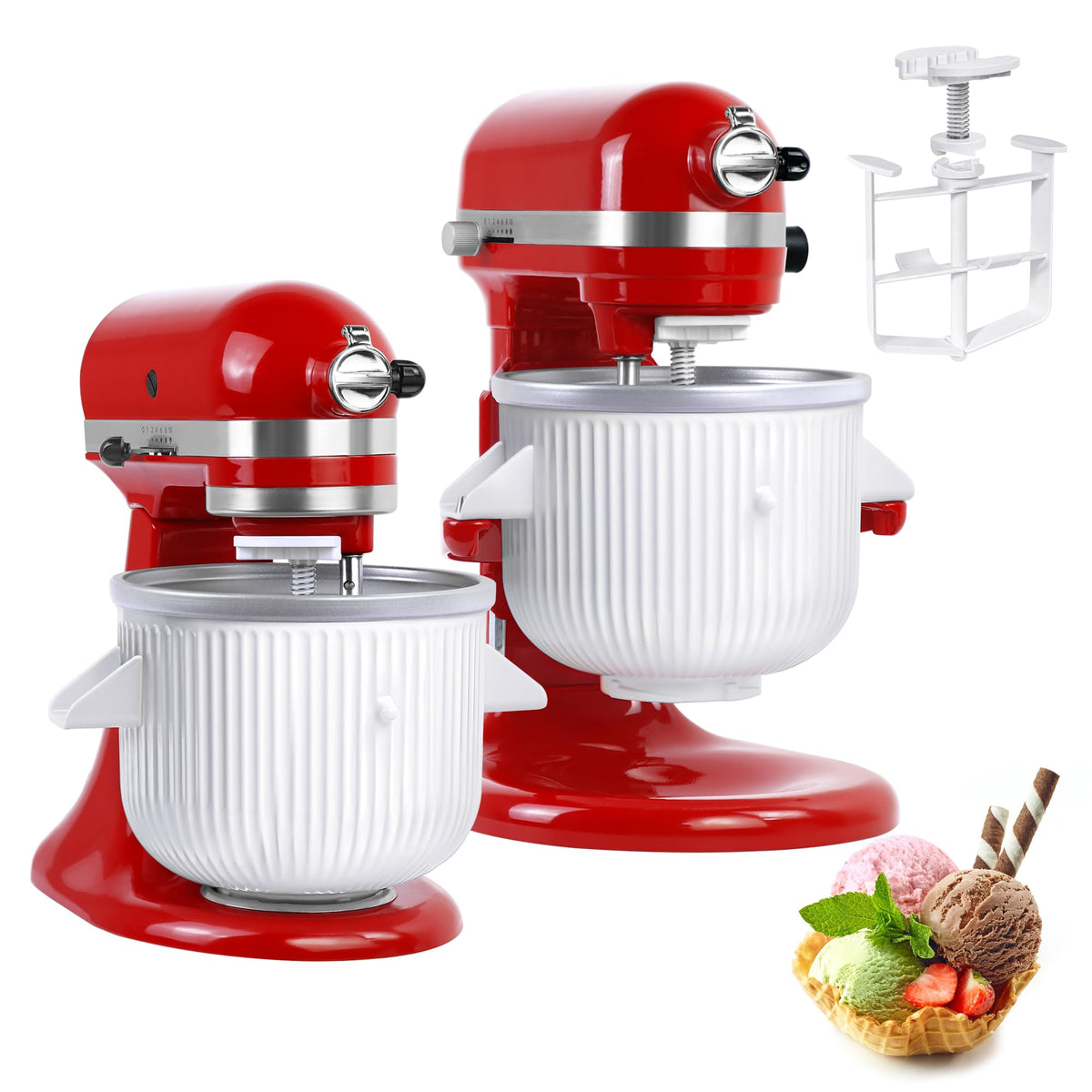 Ice Cream Maker Attachment for  Mixers, Fits  4.5/5QT & 6QT Stand Mixers, Frozen Ice Cream & Sorbet Gelato Maker for , 2 Quart, White(Machine/Mixer Not Included)