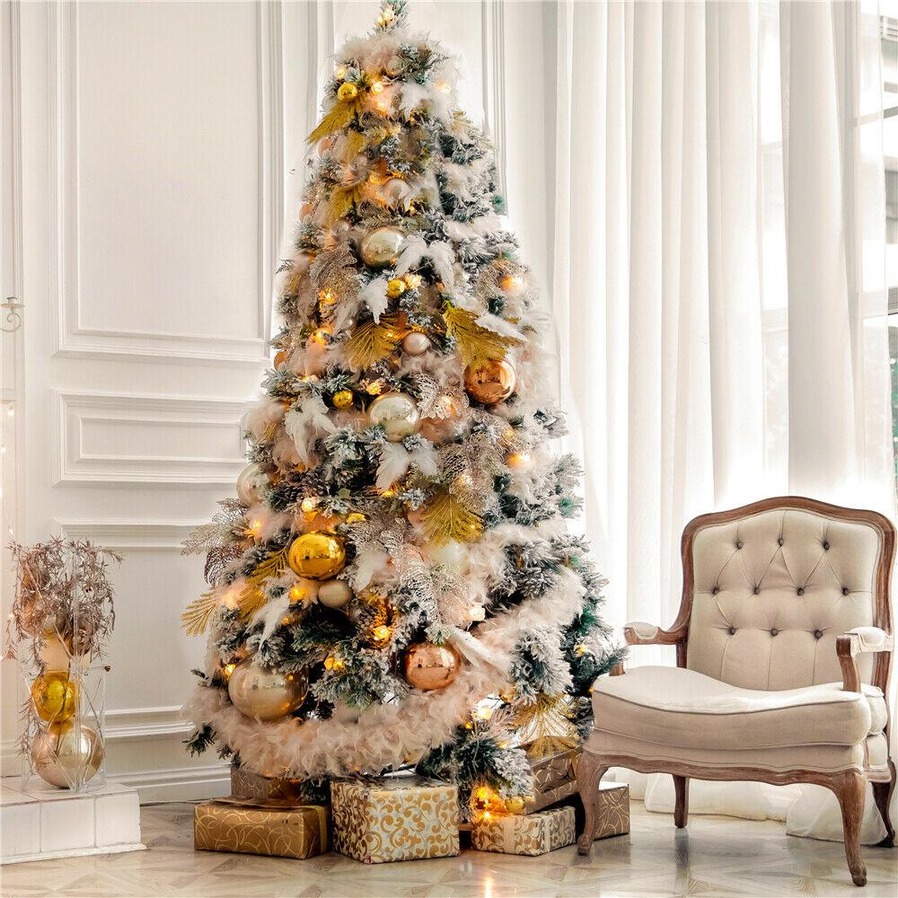 7.5FT Hinged Artificial Fir Christmas Tree Snow Flocked Artificial Holiday D閼煎崒or