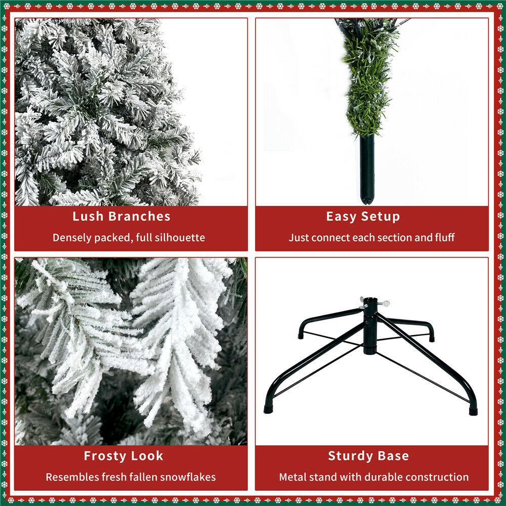 7.5FT Hinged Artificial Fir Christmas Tree Snow Flocked Artificial Holiday D閼煎崒or