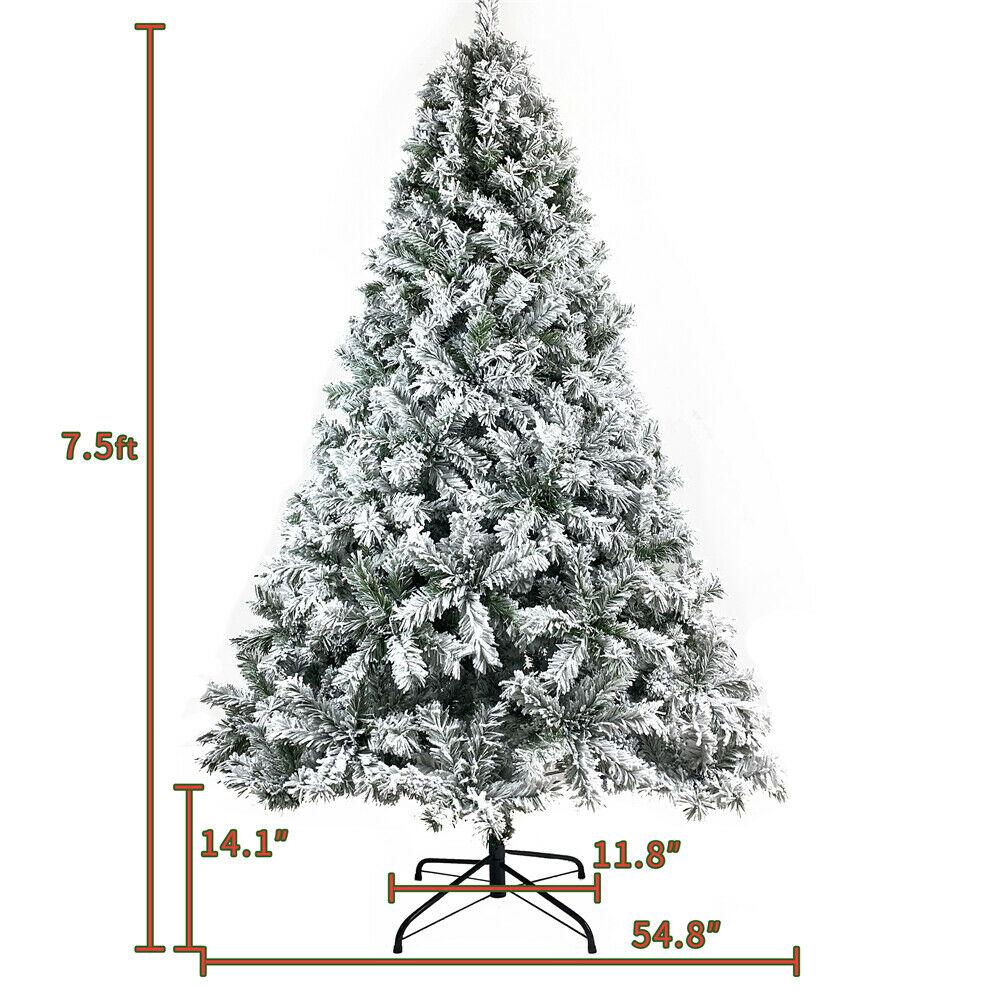 7.5FT Hinged Artificial Fir Christmas Tree Snow Flocked Artificial Holiday D閼煎崒or